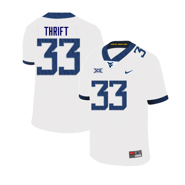 Men #33 Jayvon Thrift West Virginia Mountaineers College Football Jerseys Sale-White